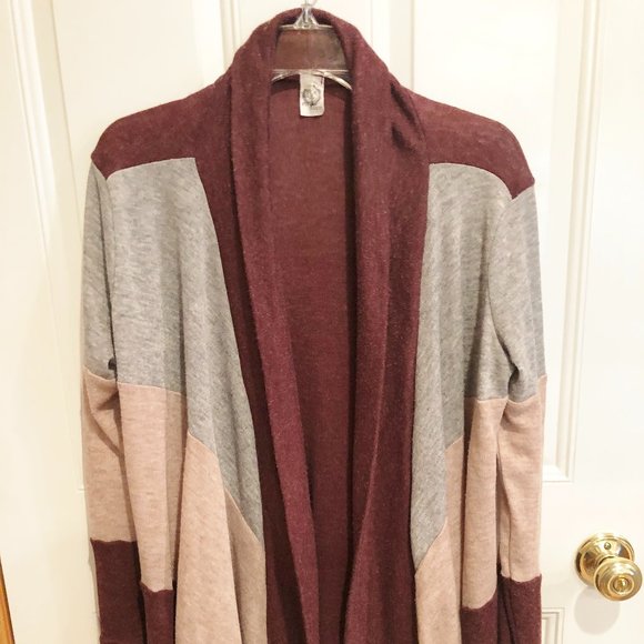 Sun N Moon Open Front Color Block Waterfall Cardigan SIZE  LARGE - Picture 1 of 12